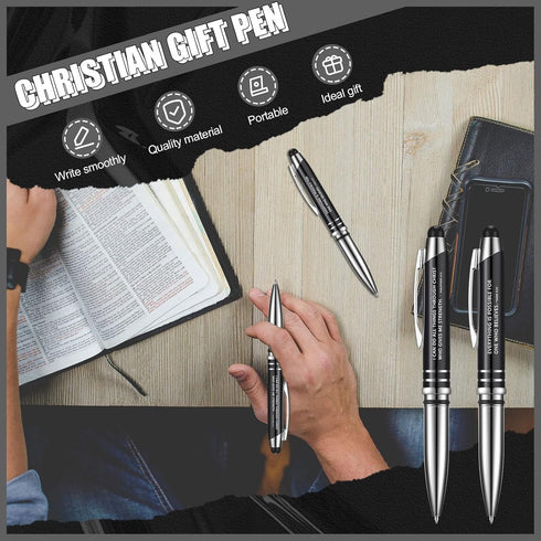 Christian Gift Pen Mark 9:23 Philippians 4:13 with Engraved Bible Verse, Touch Stylus Pen with Flashlight
