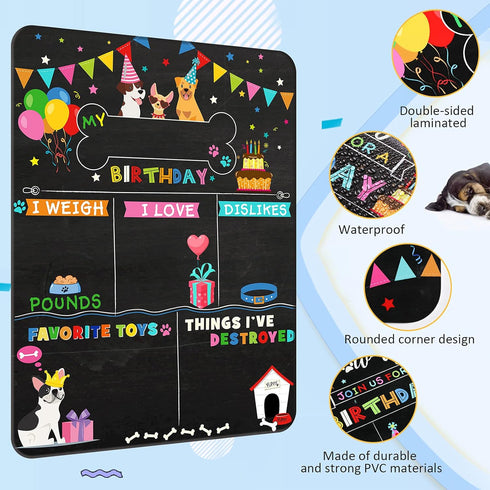 Tenare Colorful Dog Birthday Chalkboard Sign, Reusable Double Sided Milestone Board for Photo Props Party Supplies
