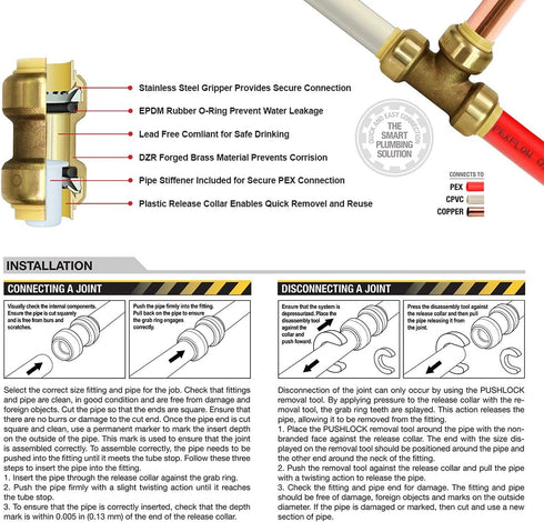 Everflow Supplies Pushlock UPBVF12 1/2 Inch Push X Female Ball Valve, Full Port Design