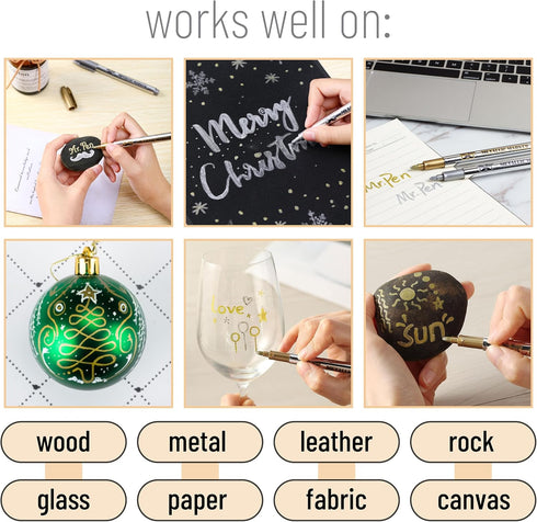 Mr. Pen Metallic Paint Markers, 12 Pack, Silver and Gold, Permanent Metallic Markers