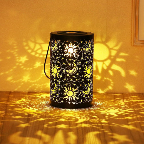 Outdoor Solar Lanterns Garden Tangled Decor Hanging Waterproof Metal Solar Lights with Ramadan Sun Star Moon Decorative