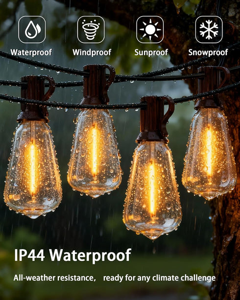 Dimmable 50FT 18+1 ST38 Bulbs Outdoor String Lights Waterproof with Remote, Shatterproof Edison LED Hanging Outside