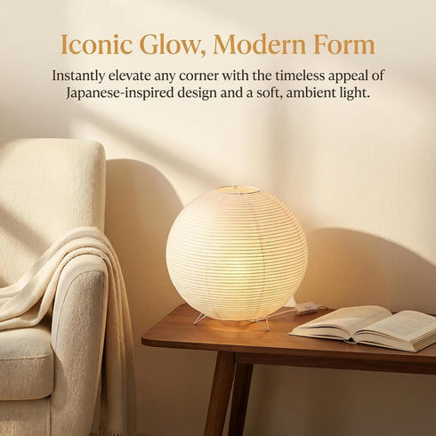 E14 Bulb, Totority Modern Paper Table Lamp, Japanese Lantern Style Bedside Night Light for Bedroom & Living Room