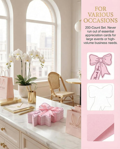 XOSQEF 200Pcs Packaging, 2.5 3.5" Pink Bow Thank You Cards Small Business, Cute Mini Thank You Cards for Bowknot Thank