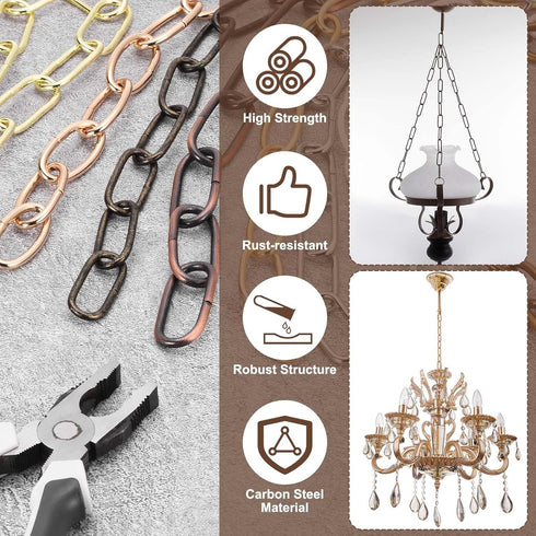 1ft 4mm/0.16" 2 uxcell Lighting Hanging Chain, Looping Metal Pendant Chandelier Chain Extension with Quick Link Lock