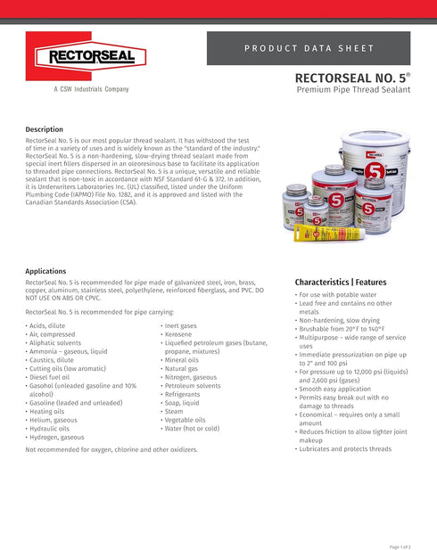 Rectorseal No. 5 Pipe Thread Sealant, Yellow, 4-Ounce, 25631