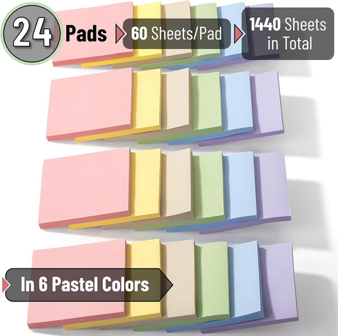 Mr. Pen- Sticky Notes, 3”x3”, 24 Pads, Pastel Colors Sticky Notes, Sticky Note, Self-Stick Note Pads, Sticky Pads Sticky Notes Aesthetic, Colorful Sticky Notes, Sticky Notes Bulk, Bulk Sticky Notes by Mr. Pen