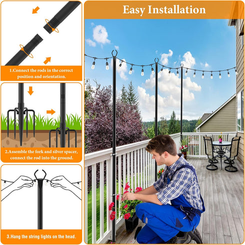 2 Pack Poles,10 (10FT 2 Pack) Mutovlin String Light Ft Light Poles for Outside String Lights,Outdoor Lights Pole
