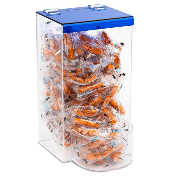 Inevibe Earplug Holder, Universal Clear Acrylic Storage with Blue Lid for Small