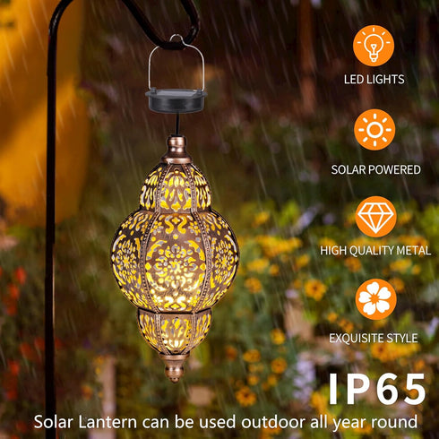Solar Lanterns,Outdoor Garden Decor Solar Lantern Metal Moroccan Chandelier Gardening Decorative,Outside Hanging Lights
