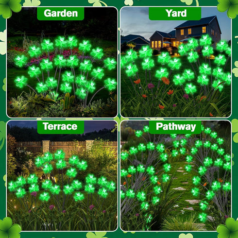8 1 2 St. Patrick's Day Shamrock Pathway Lights, in Lucky Clover Light with Lighting Modes, Green Firefly Outdoor Decor