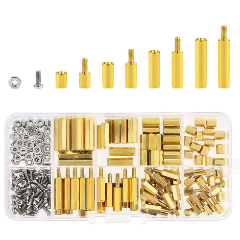 M2.5 Male Female Hex Brass Spacer Standoff Screw Nut Assortment Kit, 200 Pieces