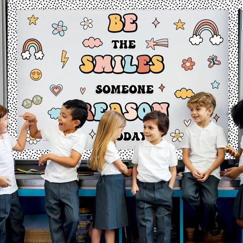 Classroom Bulletin Board Decoration Set with Welcome Banner for Boho Hippie Groovy Theme, Kindergarten to Middle School
