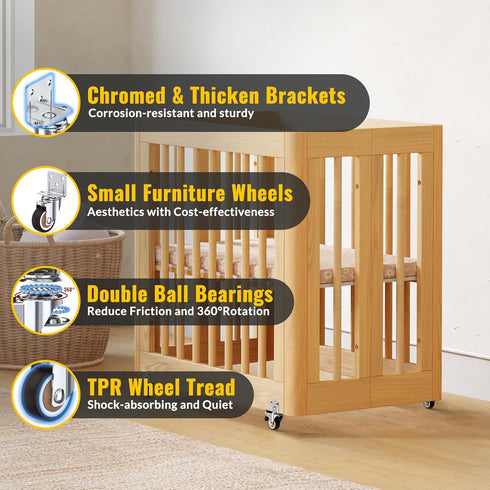 2 Inch Side Mount Casters Set of 4, Heavy Duty Furniture Wheels Supporting Up to 250 LBS, 2 with Brakes