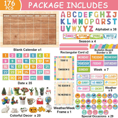 party greeting 157Pcs Calendar Bulletin Board Sets Classroom Decoration Calendar Seasons Weather Chart for Learning Activities Classroom Home Must Have Teacher Educational Supplies Teaching Materials by party greeting