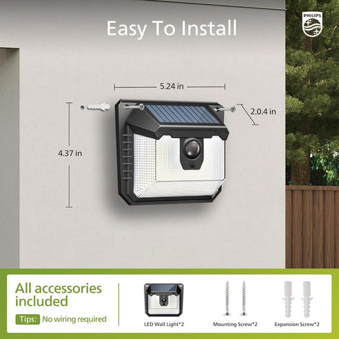 120 Lights,3 Philips Solar Lights Motion Sensor Outdoor, LEDs Solar Powered Security Lighting Modes, Waterproof Wall