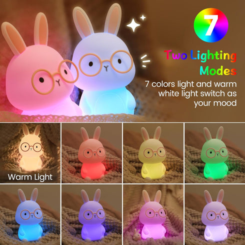 Changing,3 Dimmable/Timmer FAMIDUO Bunny Night Light, Rabbit Lamp for Kids, Rechargeable LED Nightlight for Easter