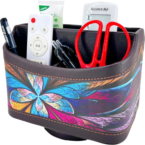 PU Leather 360 Degree Spinning Remote Control Holder, Desk Organizer for Media, Mail, Phone, and Pen Storage (Pansy)