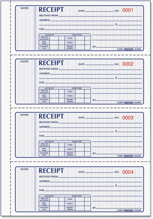 Rediform 8L808R Money Receipt Book 2 3/4 x 7 Carbonless Triplicate 100 Sets