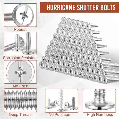 Blulu 100Pcs 1/4"-20 304 Doors(1/4"-20 2) Hurricane Shutter Bolts, Sidewalk Screws Bolts Truss Head Shutter Screws