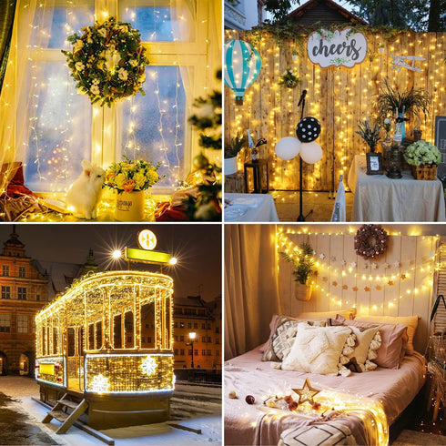91.5ft 250 8 JMEXSUSS Connectable Warm White Christmas Lights Indoor Outdoor, LED Christmas String Lights, Modes