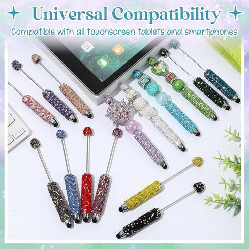 Tondiamo 15 Pcs Glitter Beadable Stylus Pens Full Rhinestone Stylus Pens for Beads DIY Diamond Beaded Kit for Rubber