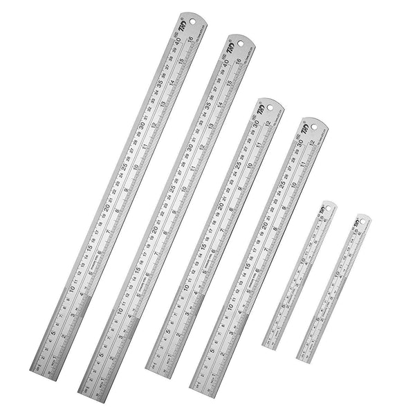 ZZTX Metal Ruler, Stainless Steel Straight Edge Measuring Tool, 6 Inch + 12 Inch + 16 Inch, 6 Pack Set