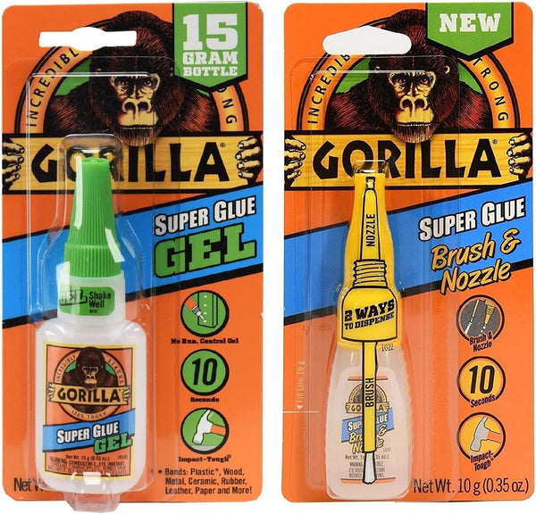 Gorilla Super Glue Gel 15g and Super Glue Brush & Nozzle 10g Combo