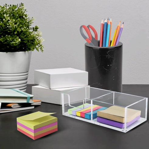 Sticky Note Holder, 2in1 Clear Acrylic Memo Holder for Desk Organization, Post Pop Note Dispenser for 3x3 Note Pad