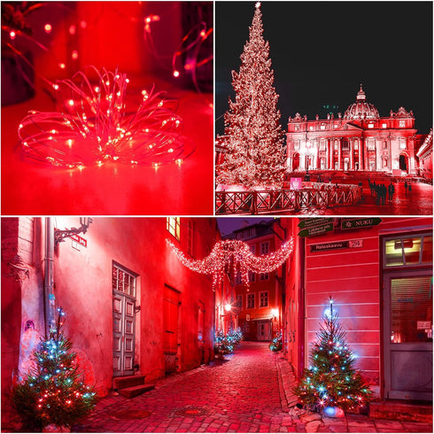 YAOZHOU Red Solar Christmas String Lights, Outdoor Waterproof, 100 LED (2 Pack), 8 Modes Fairy Lights