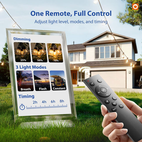 50FT 16 ST38 Bulbs(1 Dimmable addlon LED Outdoor String Lights with Remote Waterproof Patio Lights with Shatterproof