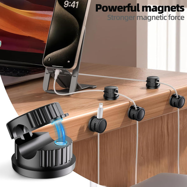 bljcky 8 Pack 360 Magnetic Cord Organizer, Rotatable Cord Clip Holder, Strong Adhesive, No-Residue, Cable Cord