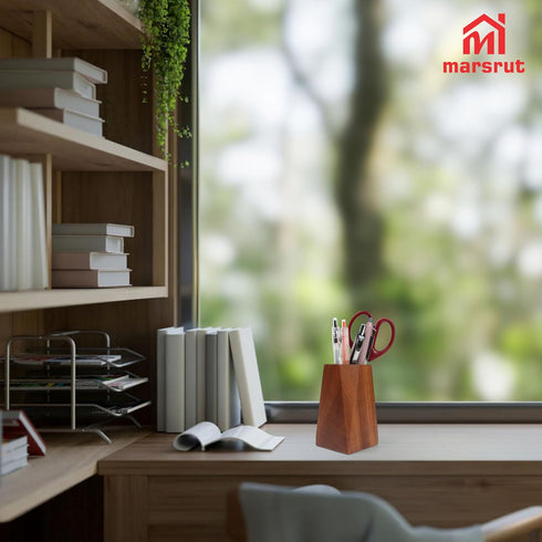 Marsrut Walnut Pencil Holder, Wooden Pen Holder Cup for Desk, Natural Wood Pen Stand for Home, Office, Bookshelf