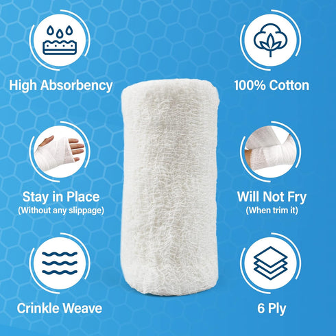 Gauze Rolls - Kerlix Cotton Bandage Rolls - 6 ply - 4 Inches X 12 feet - Extra Absorbency - Medical Quality, 6 Rolls