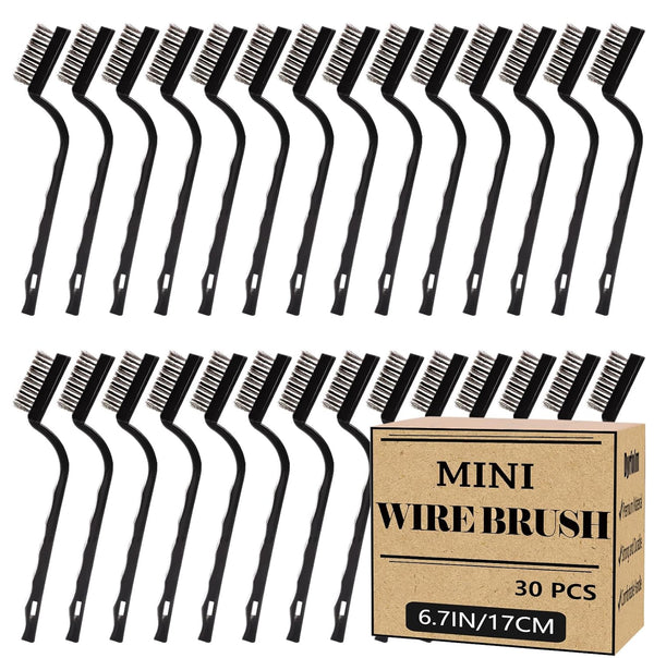 30 Pieces Mini Wire Brush, Stainless Steel Brush, Curved Handle Masonry Scratch Brush for Cleaning Welding Slag and Rust