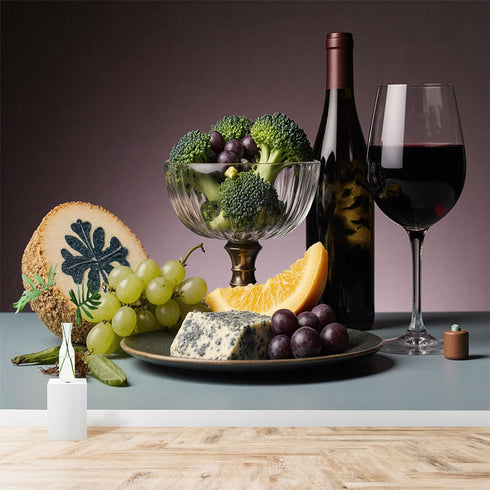 lnzCzhyre Custom Size Wall Sticker Mural Broccoli Grapes Cheese Orange Slice Red Wine for wall Decoration peelandstick