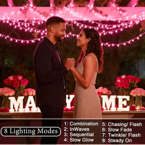 200 66 8 Pooqla Pink String Lights, LED ft Pink Lights Valentines Day Decorations, Modes Pink Fairy Light Plug