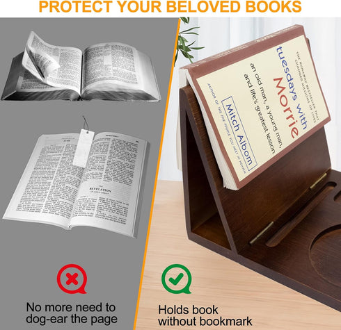 Adnkwolivt Book Reading Nook Valet with Cup Holder - Wooden Triangle Nightstand Book Stand Holder for Page Rest