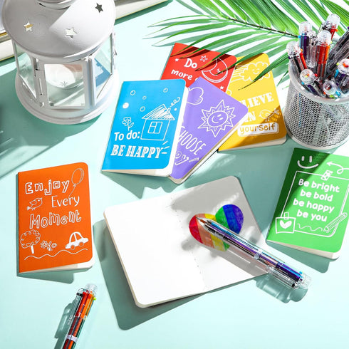 Fulmoon 30 Sets Mini Colorful Inspirational Notebooks and 6 in 1 Multicolor Retractable Ballpoint Pens for Students