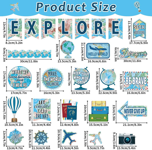 gisgfim Travel the Map Bulletin Board Set - Motivational Sign Cutouts, World Map Adventure Decor for Classroom