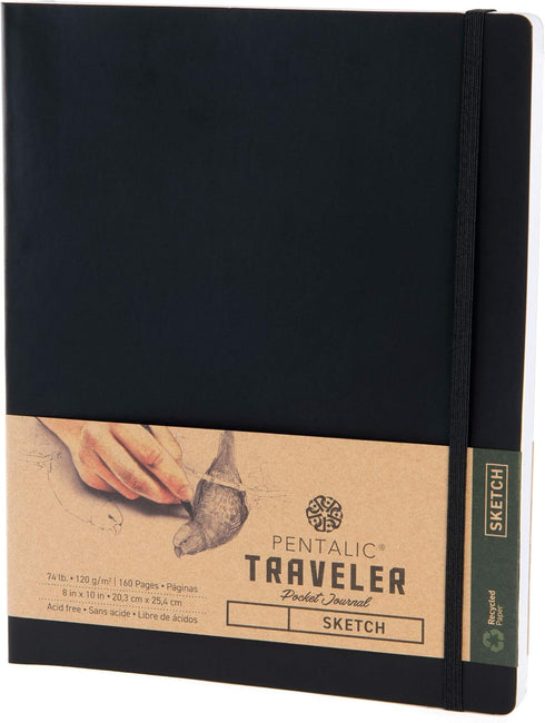 Pentalic 8" x 10" Pocket Sketchbook, 160 Pages, Black for Travel Journaling