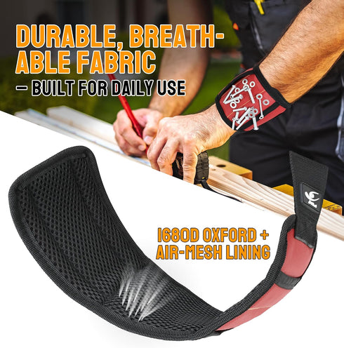 15 HiRui Magnetic Wristband for Tools Ultra-Strong Neodymium Magnets Hold Screws, Nails & Bits, Dual Pockets HandsFree