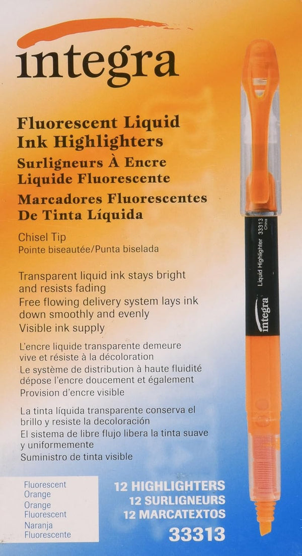 Integra Liquid Ink Highlighter, Chisel Tip, Fade Resistant, Fluorescent Orange (ITA33313)