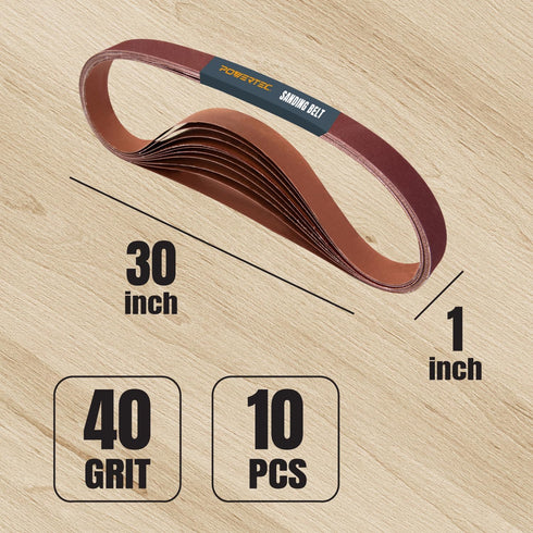 POWERTEC 1x30 Sanding Belts, 10PK, 40 Grit Aluminum Oxide for Belt Grinder, 1 x 30 inch