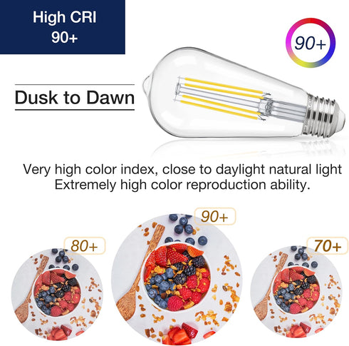 FLSNT Dusk to Dawn Outdoor Sensor ST19 LED Edison Bulb, 5000K Daylight, 7W (60W Equivalent), 800LM, E26 Base, 2 Pack