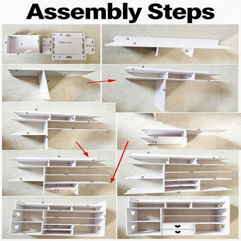 White Heart Drawer Bookshelf, Desktop Organizer with Shelves & Heart-Shaped Drawer for Desk, Office, Dorm - Display