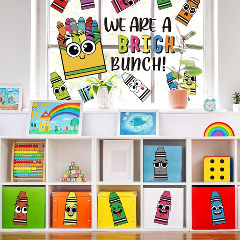 Set 47Pcs JarThenaAMCS Back to School Crayon Bulletin Board Colorful Crayon Shape Paper Cutouts with Glue Points We are