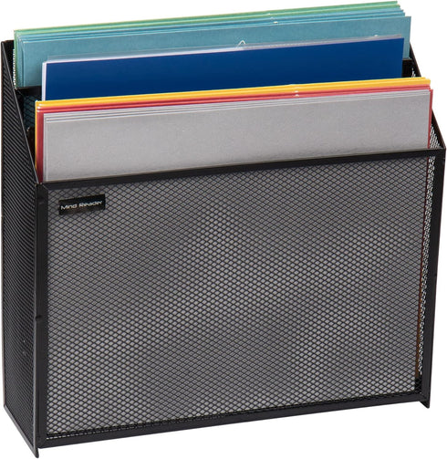 Mind Reader Vertical File Storage - Desktop Organizer, Metal Mesh, 12.5" L x 3.75" W x 11.5" H, Black