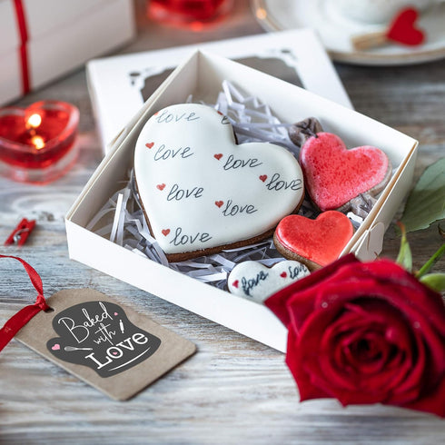 easykart 300 Baked with Love Stickers in Sheets - Dark Grey Color, 2" x 2" Die Cut Design, Recommended for Bakeries