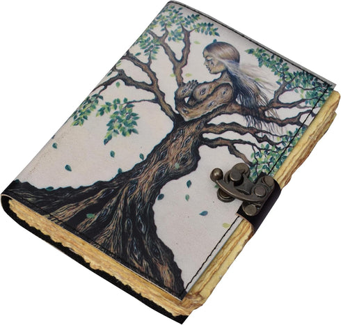 Blank Spell Book Of Shadows Journal with Lock Clasp Vintage Handmade Leather Diary for Witchcraft (7x5 Inch)